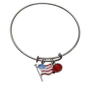 American Flag Bangle Bracelet With Red Crystal Charm